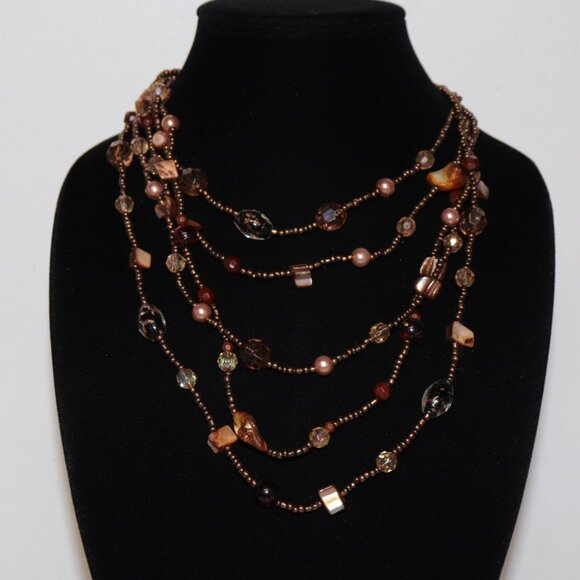 🐚 Layered Glass Beaded Necklace – 16–18.5" – Mixed Beads & Natural Shells  🌈 - Picture 1 of 4